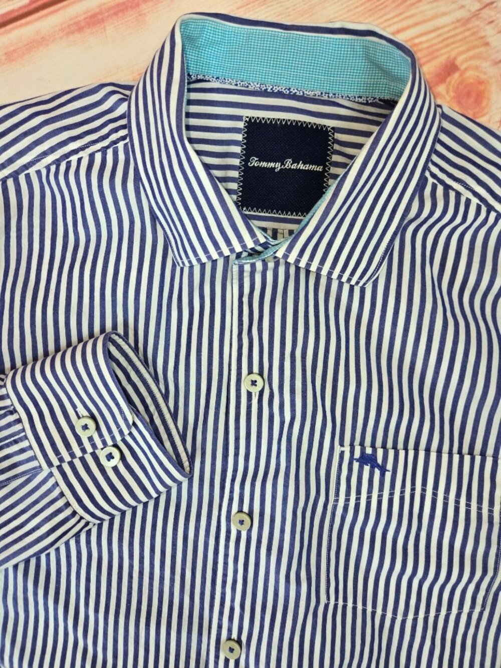 Tommy Bahama Blue Striped Long Sleeve Shirt Medium